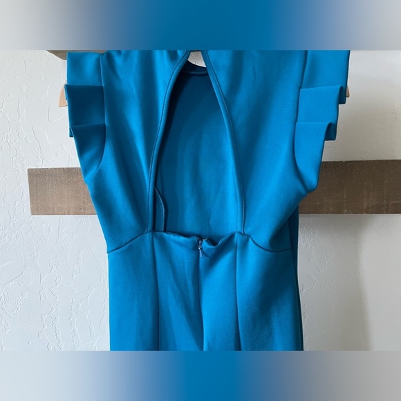 ASOS|Teal Midi high neck pencil dress with cut out back and shoulder detail••• - Picture 9 of 14